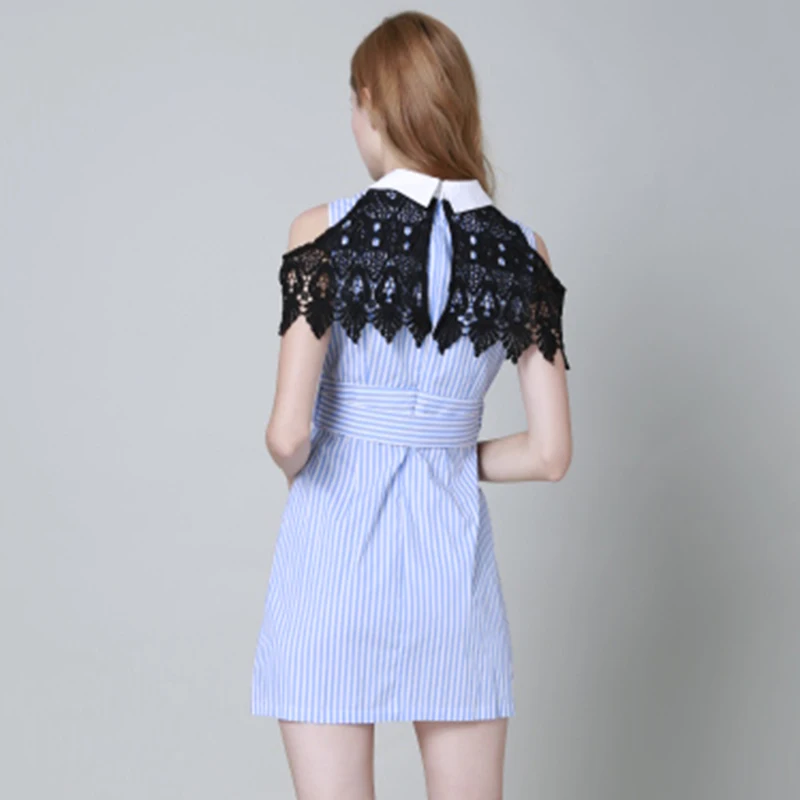 Летние полосатые Платья для женщин Мода 2017 летние шорты рукавом краткое отложной