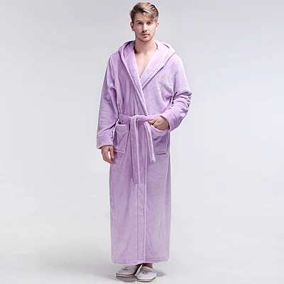 Men Lilac Удлиненный теплый Халат с капюшоном для влюбленных женщин и мужчин размера плюс, зимний утепленный банный халат, халат для подружки невесты - Цвет: Men Lilac