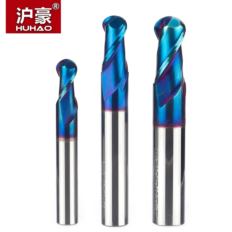 

HUHAO 1PC HRC63 Ultrafine Tungsten Carbide Cutter CNC Tool Alloy Coating End Mill 2 Flutes Ball Milling Cutter For Steel Copper