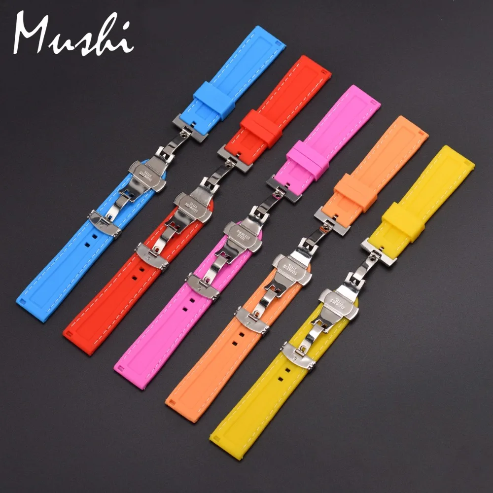 Ремешок силиконовый для наручных часов резиновый браслет из нержавеющей стали с