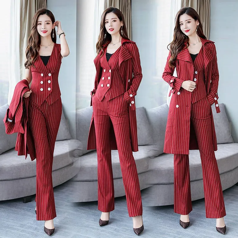 Женский костюм из 3 предметов в полоску весенний Костюм Богини Conjunto Feminino женский