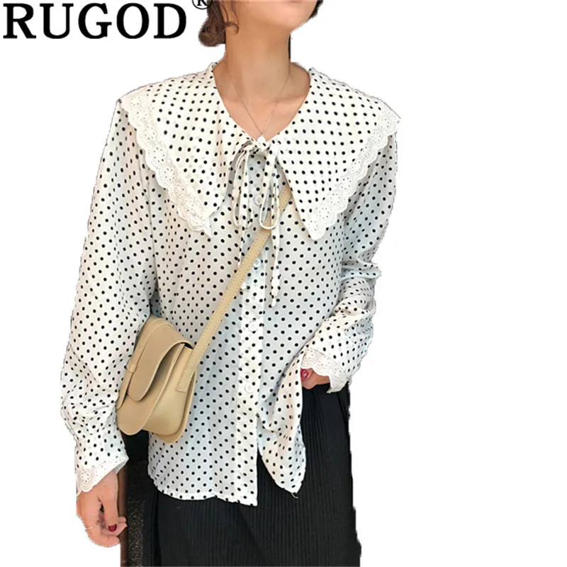RUGOD/Модные женские шифоновые рубашки в горошек офисная одежда повседневные