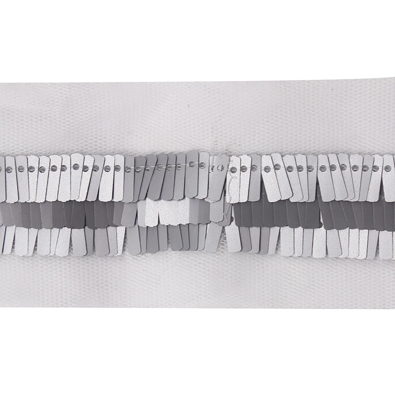 Оптовая продажа 20 ярдов белая Тюлевая кружевная отделка лента с серебристыми