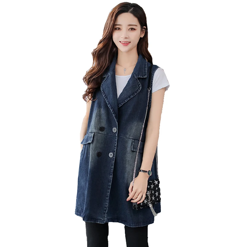 

Vintage Casual Denim Vest Women Spring Sleeveless Jacket Loose Jeans Coat Female Cardigan Summer Waistcoat For Women Chaleco 3XL