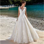 2020 элегантные тюлевые Свадебные платья а-силуэта с круглым вырезом, винтажное женское свадебное платье цвета слоновой кости