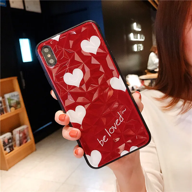 Fashion Diamond Texture Case For iPhone 6 6s 7 8 Plus X XR XS Max loving heart be loved Phone Cover Luxury acrylic Ultra Thin |