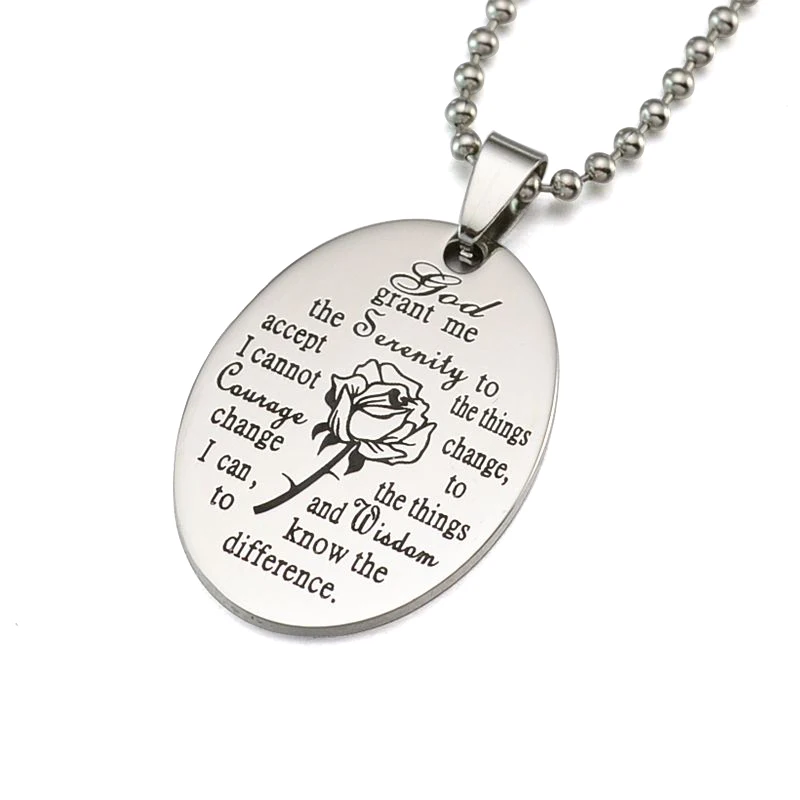 Черный Эмаль Серебряный тон Нержавеющая сталь Английский Serenity Молитва Dog Tag Кулон Цепочки и ожерелья 60 см