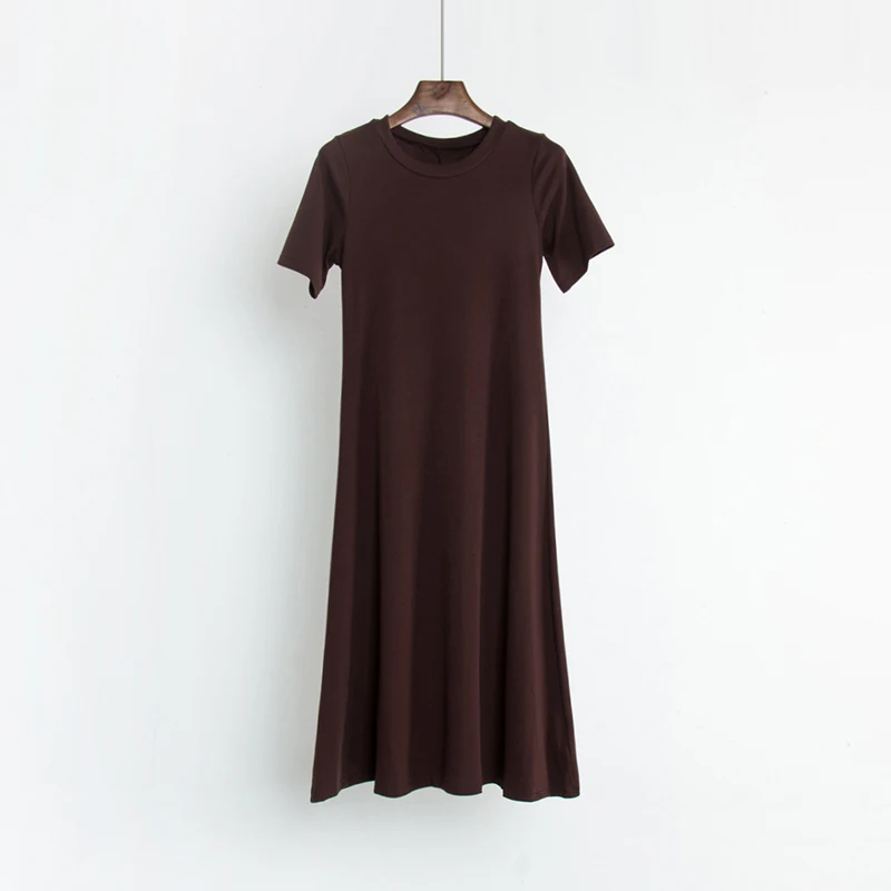2020 Новое однотонное женское платье с круглым вырезом и коротким рукавом до