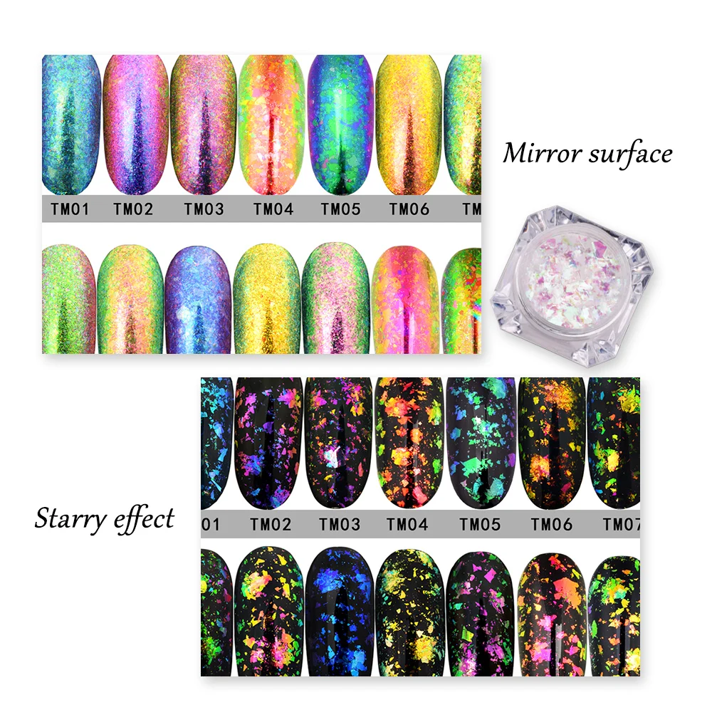 1 коробка прозрачный хлопья Хамелеон многохромовый порошок для ногтей пигмент