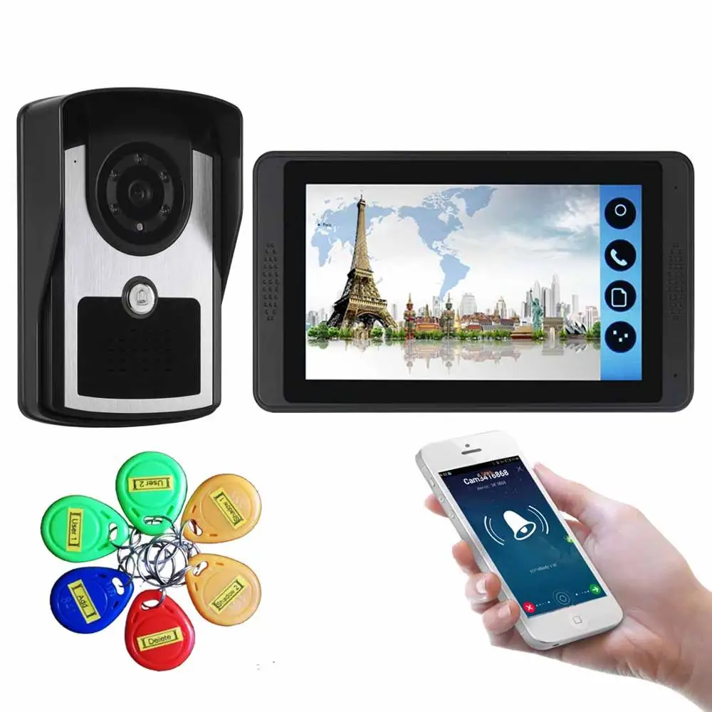 Yobang безопасность RFID Контроль доступа видеодомофон 7 дюймов монитор Wifi