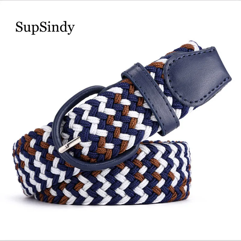 

SupSindy новый модный мужской женский тканевый ремень с металлической пряжкой, тканые тянущиеся роскошные ремни для мужчин, джинсы от известно...