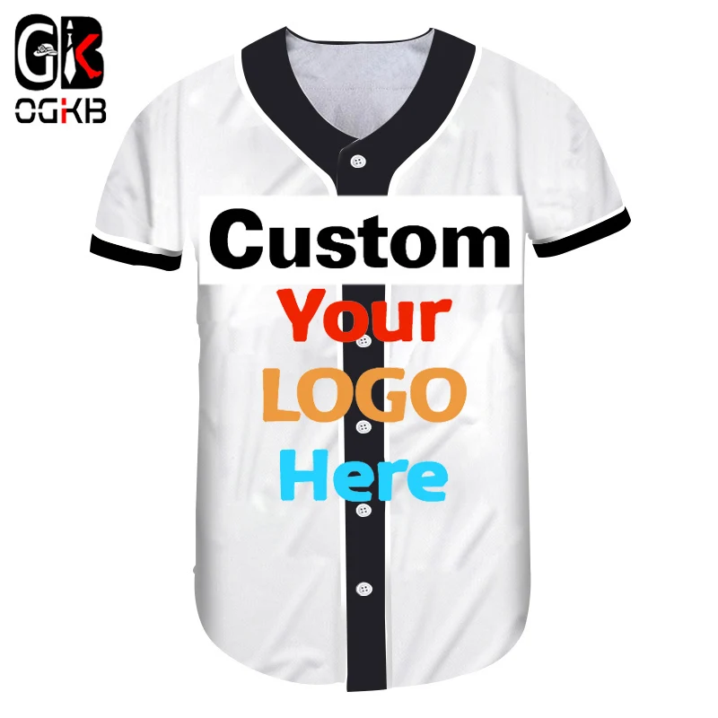 

OGKB Your Own Design Printed 3d Custom DIY Button T-shirts Summer V Neck Short Sleeve Baseball Shirts For Women Cardigan Clothes