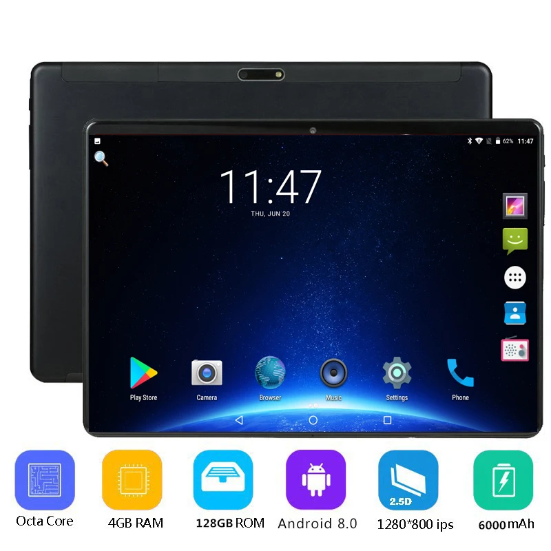 10 дюймов 4G планшеты LTE Восьмиядерный Android 8,0 ram 4 GB rom 128 GB Две sim-карты 1280*800 ips 2.5D 10,1 дюймов планшетный ПК+ подарки