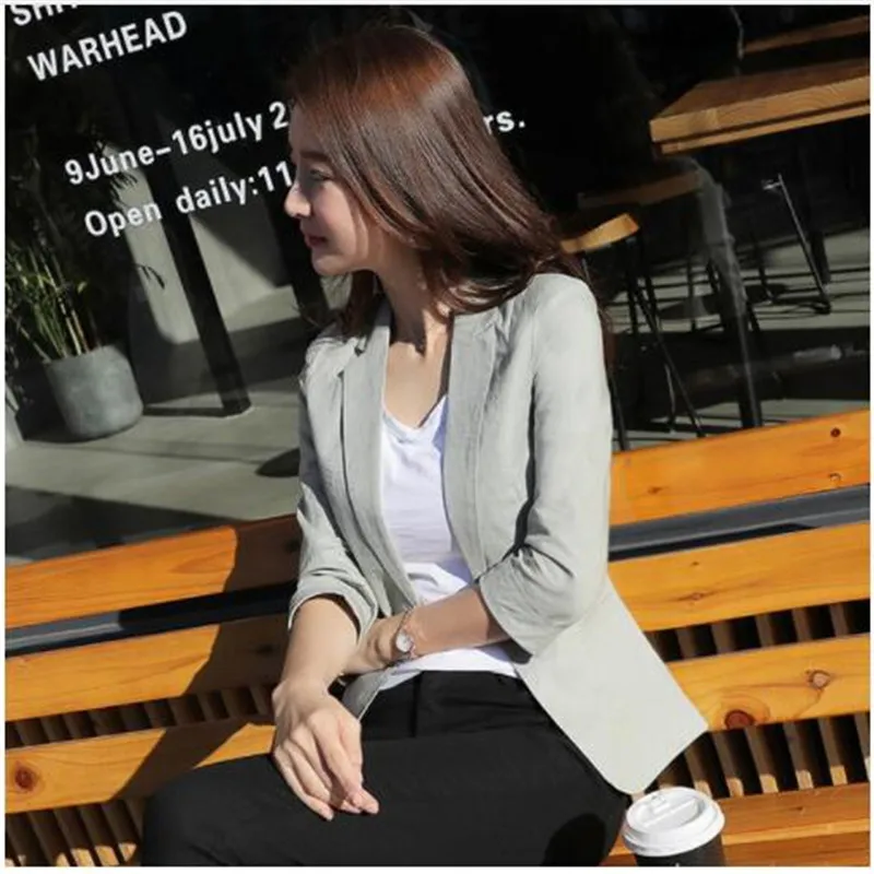 

2018 New Spring Korean Leisure Suit Slim Women OL Office Lady Cotton Linen Blazer Jacket
