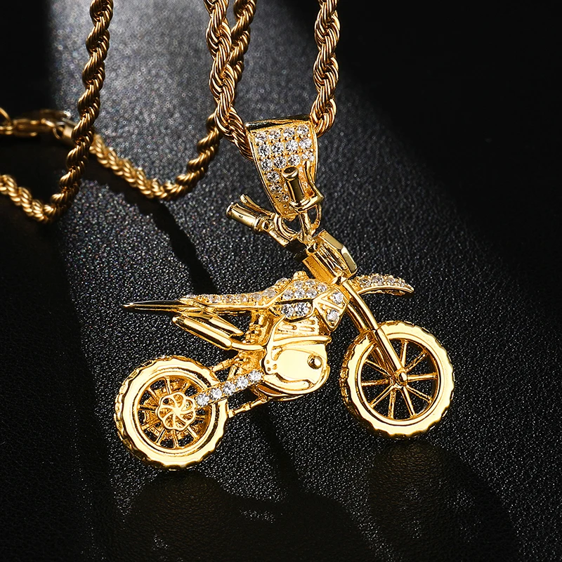 Полный AAA Iced Out Bling CZ кубический циркон медь крутые мотоциклетные подвески и ожерелья для мужчин хип хоп ювелирные изделия