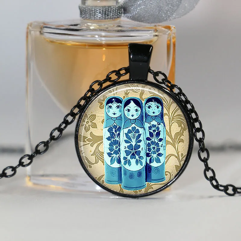Винтажный кулон Matroyshkas Blue bushkas милое стекло русская народная кукла ожерелье для