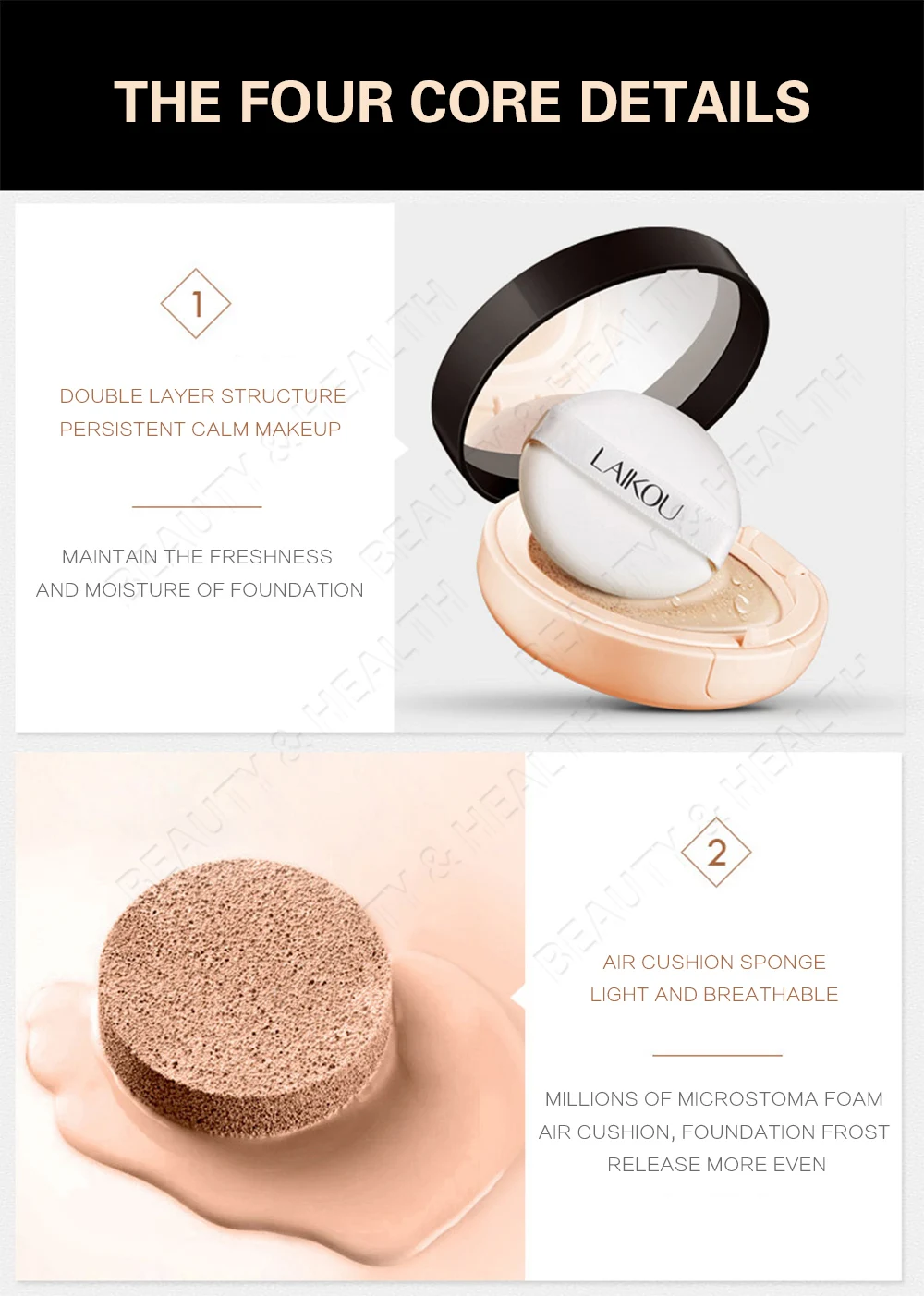 LAIKOU Air Cushion Foundation Cream консилер Солнцезащитный увлажняющий крем для безупречного отбеливания макияж Голая основа красоты лица макияж