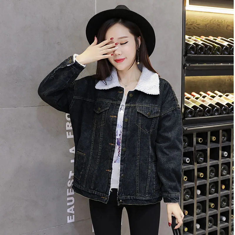 Женская джинсовая куртка QAZXSW утолщенная бомбер в стиле Харадзюку модель HB539 на