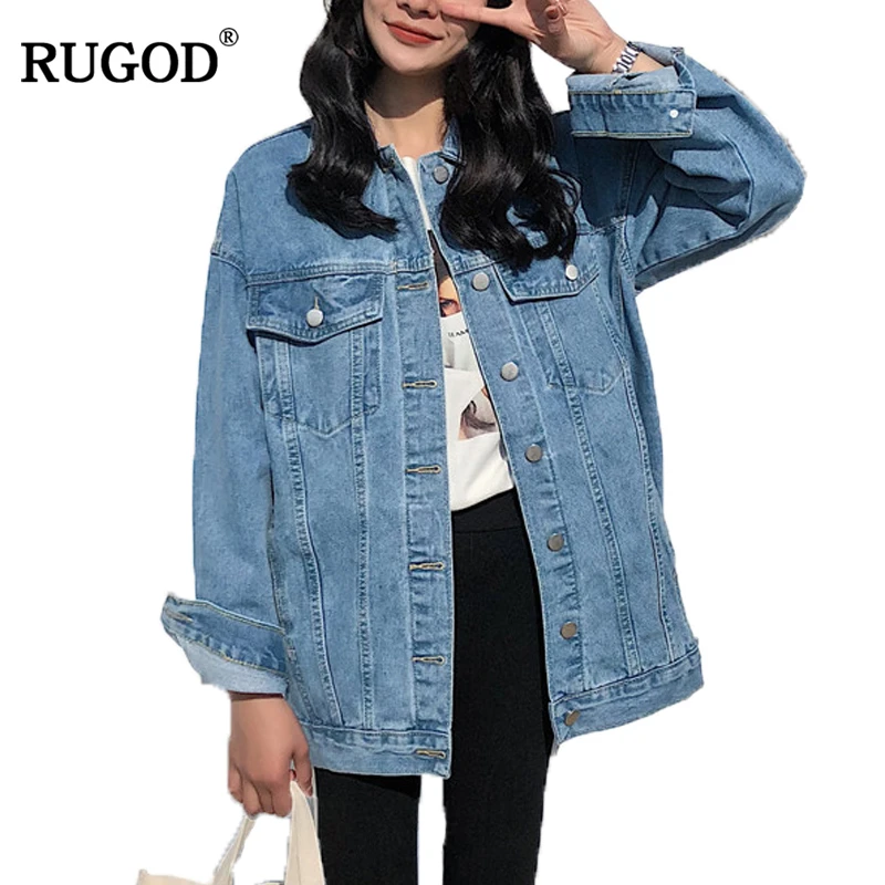 

RUGOD 2019 New Korean Style Slim Long Denim Coat Women Solid Turn-down Collar Long Sleeve Jean Jacket Outwear Jaqueta Feminina