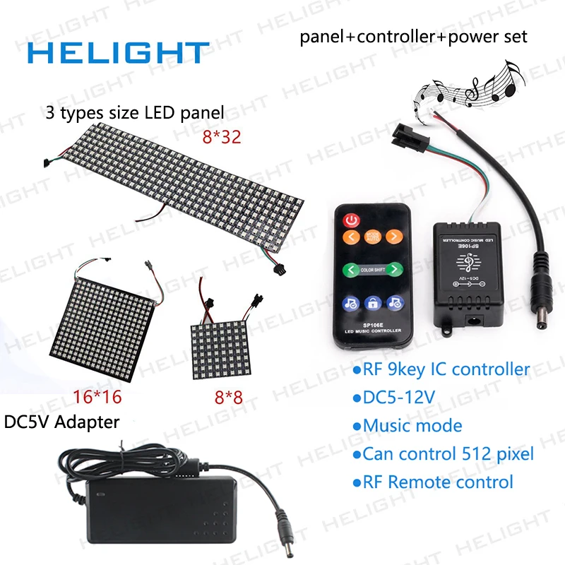 Полноцветная дисплейная плата 5050 RGB WS2812 DC5V 8*8 /16*16/8*32 64 256 светодиодов гибкая
