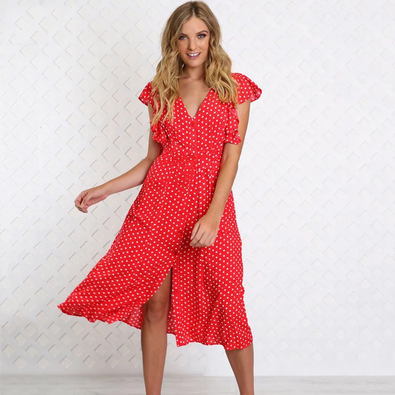 Женское платье в горошек LOSSKY черное облегающее пляжное средней длины с