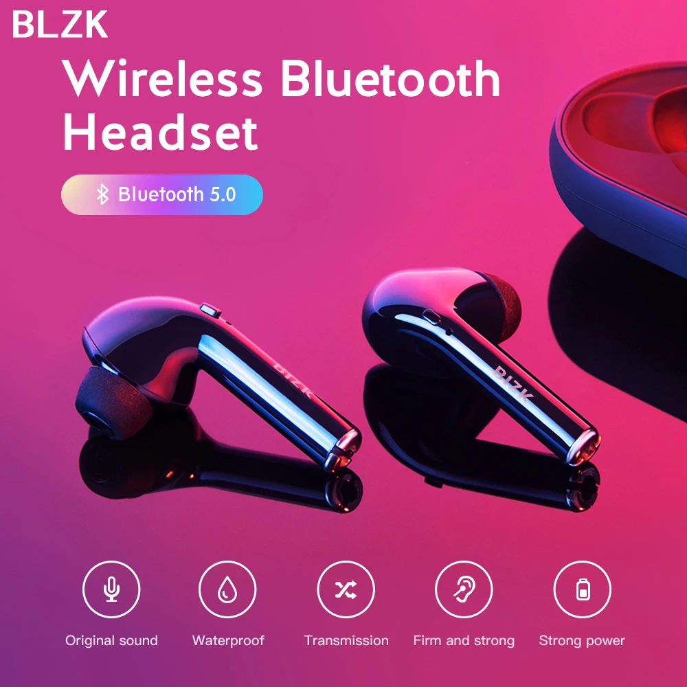 BLZK Bluetooth наушники настоящие беспроводные наушники стерео беспроводные Bluetooth наушники со встроенным HD микрофоном зарядный чехол