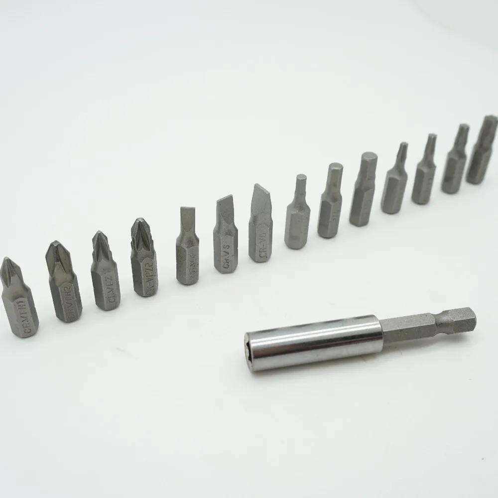15pcs 1/4 inch Phillips Pozi Hex Torx Screwdriver Bit Set with 60mm Long Extension Bar and Case T20 PZ2 PH2 Screw Driver Bits