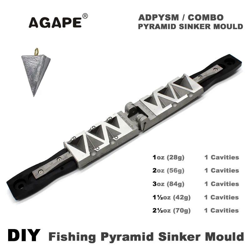 Agape DIY Fishing Pyramid Sinker Mould ADPYSM/COMBO 1oz, 2oz, 3oz, 1.5oz, 2.5oz 5 Cavities