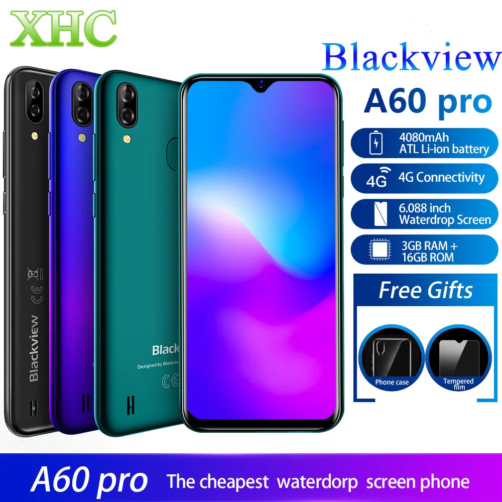 LTE 4G Blackview A60 Pro Android 9,0 смартфон ОЗУ 3 Гб ПЗУ 16 Гб четырехъядерный процессор MT6761V две sim-карты отпечаток пальца gps 4080 мАч мобильный телефон