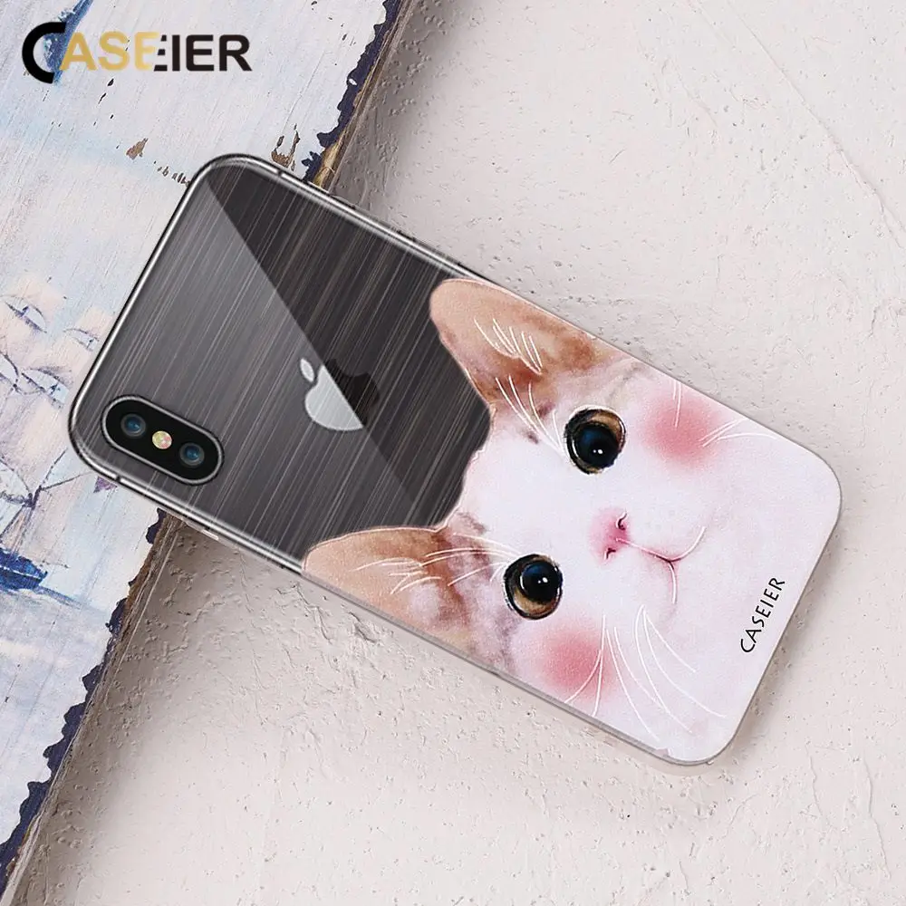 Чехол для телефона CASEIER с рисунком кота iPhone X 6 6S 7 8 Plus мягкий силиконовый чехол 5 5S SE