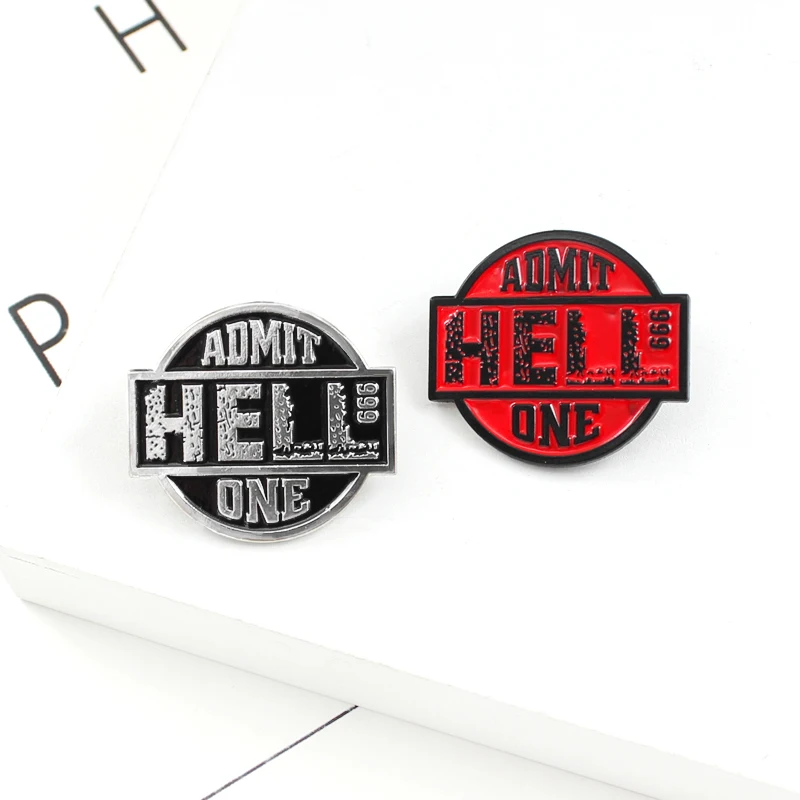 Эмалированная брошь в стиле панк с надписью Hell Recognition красный и черный круглый