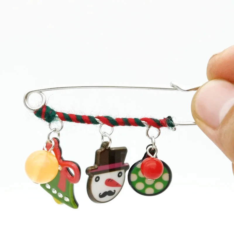 

Unisex Christmas Jewelry Acrylic Cartoon Charms Deer Glove Snowman Bell Tree Snowflake Dog Moon Big Long Pin Brooch Lot 12Pcs