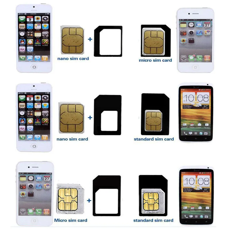 2pcs 4 in1 SIM Card Adapter For iPhone 5 nano sim adapter set Full card for phone Droshipping |