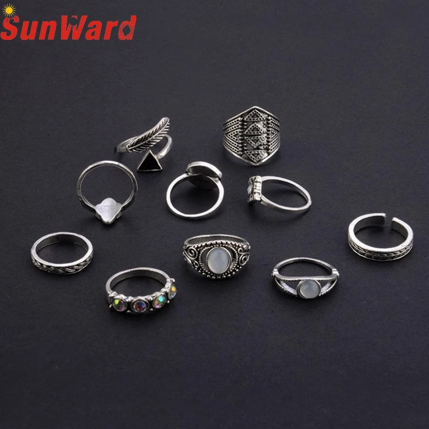 Fashion Rings joint ring suit 10pcs/Set Women Bohemian Vintage Silver Stack Above Knuckle Blue Set db8 p30 | Украшения и