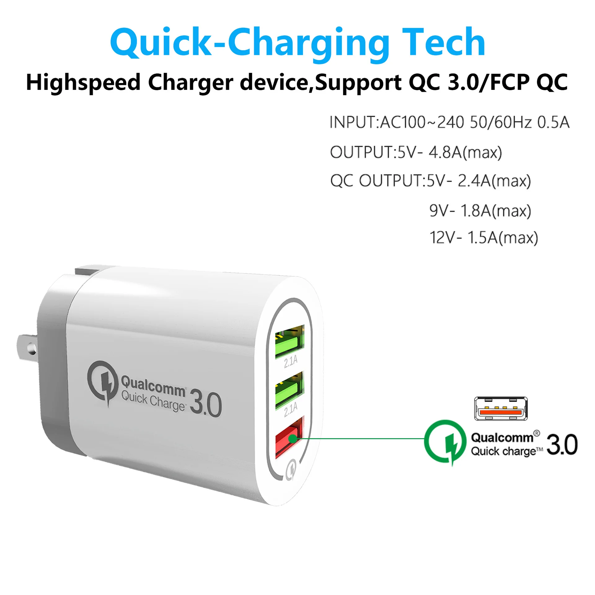 Взрывчатое зарядное устройство QC3.0 5 В/9 В/12 В быстрая зарядка 3 порта USB мобильное 4