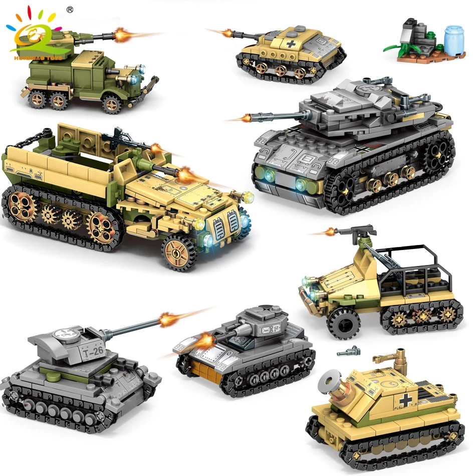 HUIQIBAO 1061 шт танк военный WW2 колесница игрушки строительные блоки оружие Танк Блоки