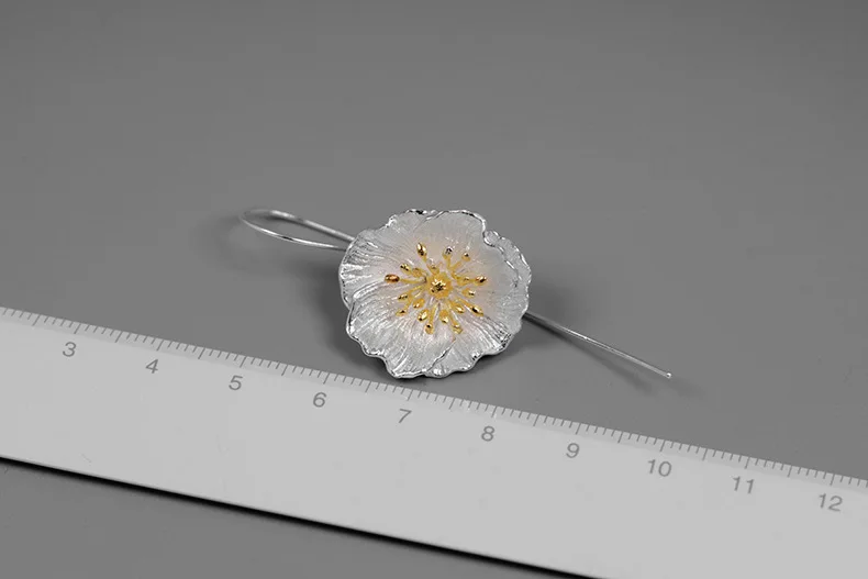 Amxiu 925 пробы 100% серебряные два тона висячие серьги большой цветок для девочек