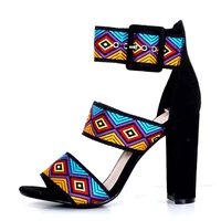 promotion summer women rainbow sandals fashion mixed colors bohemia beach shoes high heels shoes women dress pumps with heel