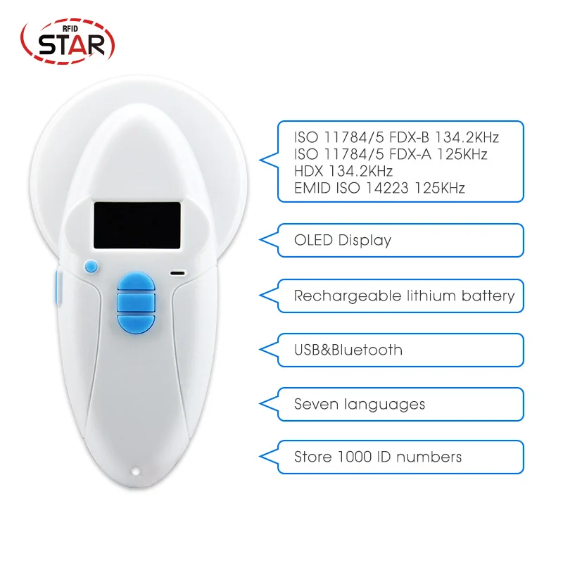 High Quality microchip scanner pet microchip reader handheld 134.2 Khz/125khz Fdx-b/hdx dog chip/ear tag reader For pet Identify
