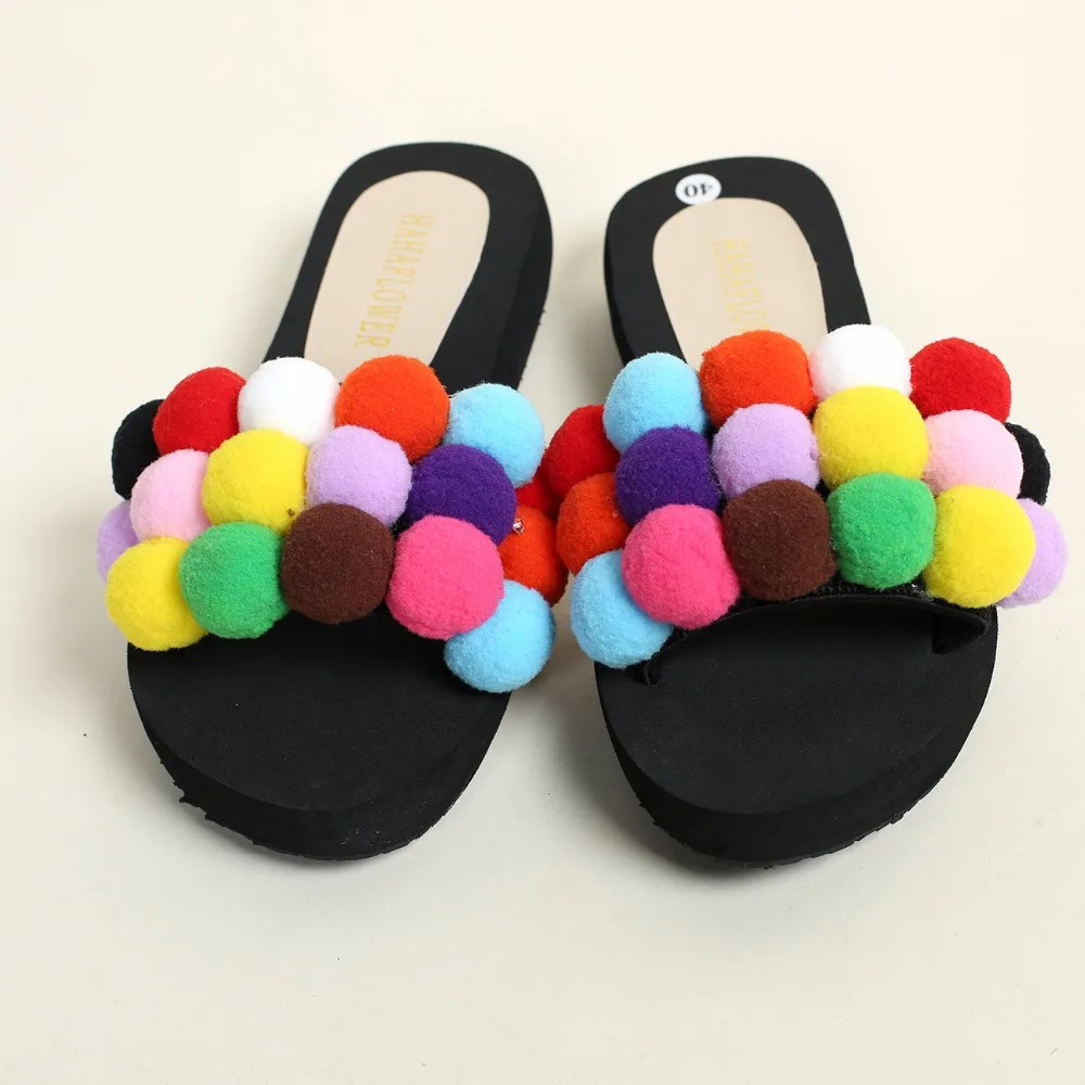 HAHAFLOWER Новинка 2017 Женские Новые Летние Повседневные тапочки с большой меховой