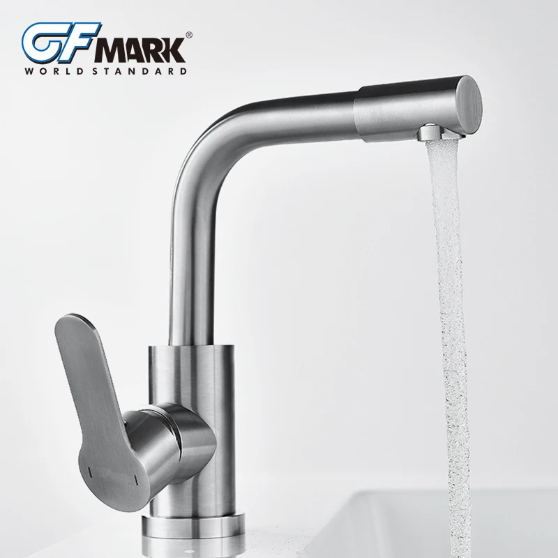 

GFmark Rotary Spout Faucet Stainless Steel Brushed Taps Basin Mixer Taps Deck Mounted Musluk Grifo Bathroom Sink Mixer Faucet