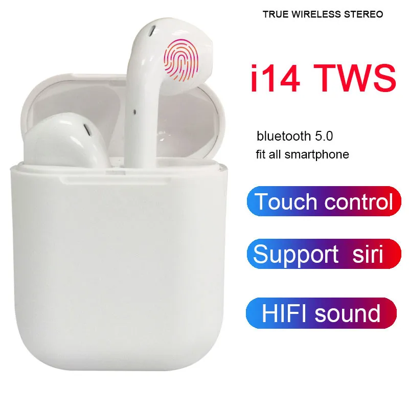 2019 i14 наушники вкладыши TWS с сенсорная Bluetooth мини Беспроводной гарнитура 3D