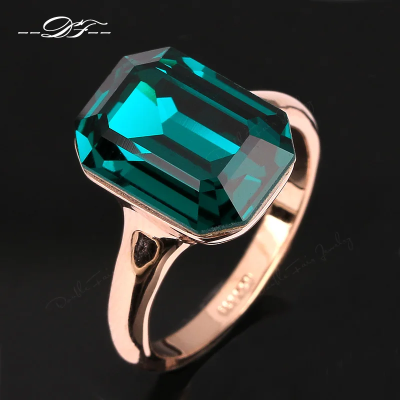 Женское кольцо на палец зеленое с большим кристаллом розовое золото|crystal jewelry|finger