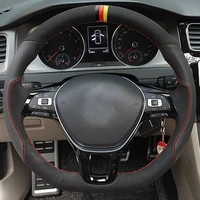 shining wheat hand stitched black suede black leather steering wheel cover for volkswagen vw golf 7 mk7 new polo jetta passat b8