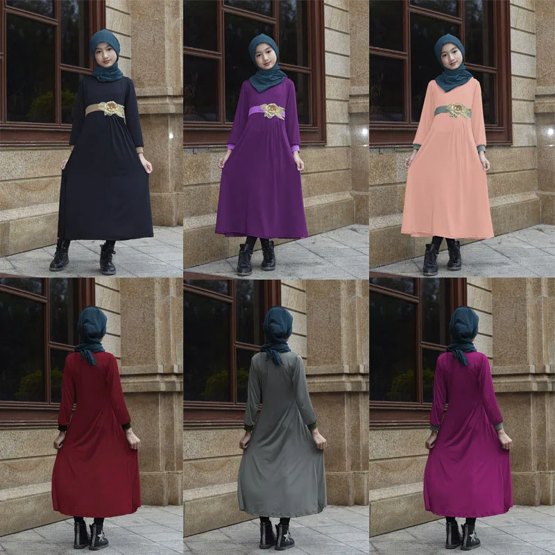 Женское этническое однотонное мусульманское платье арабский Дубайский кафтан