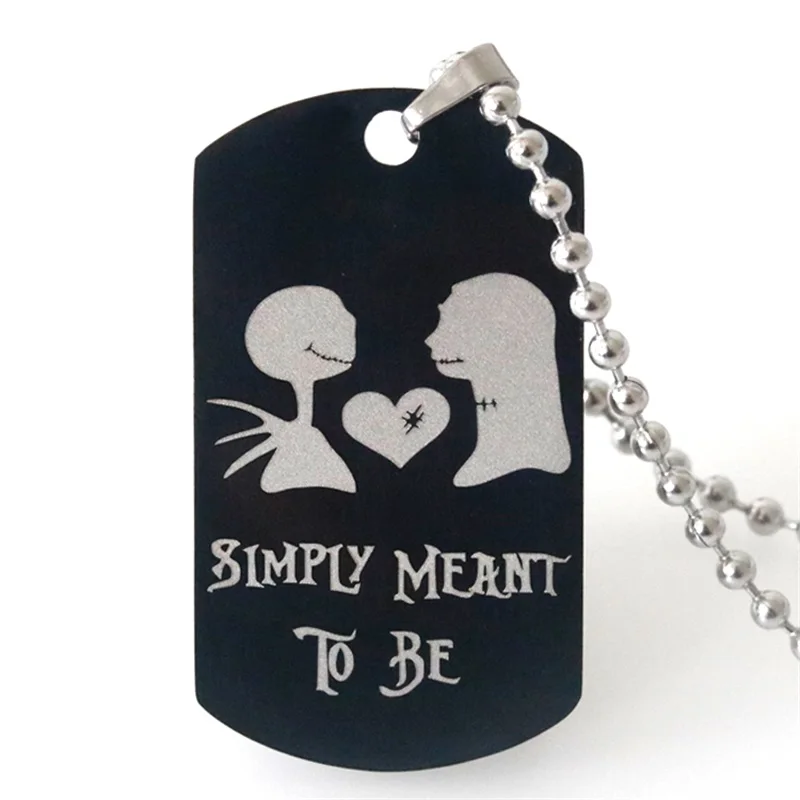 Ожерелье из нержавеющей стали черное бирка Хэллоуин на тему плача Джека и Салли