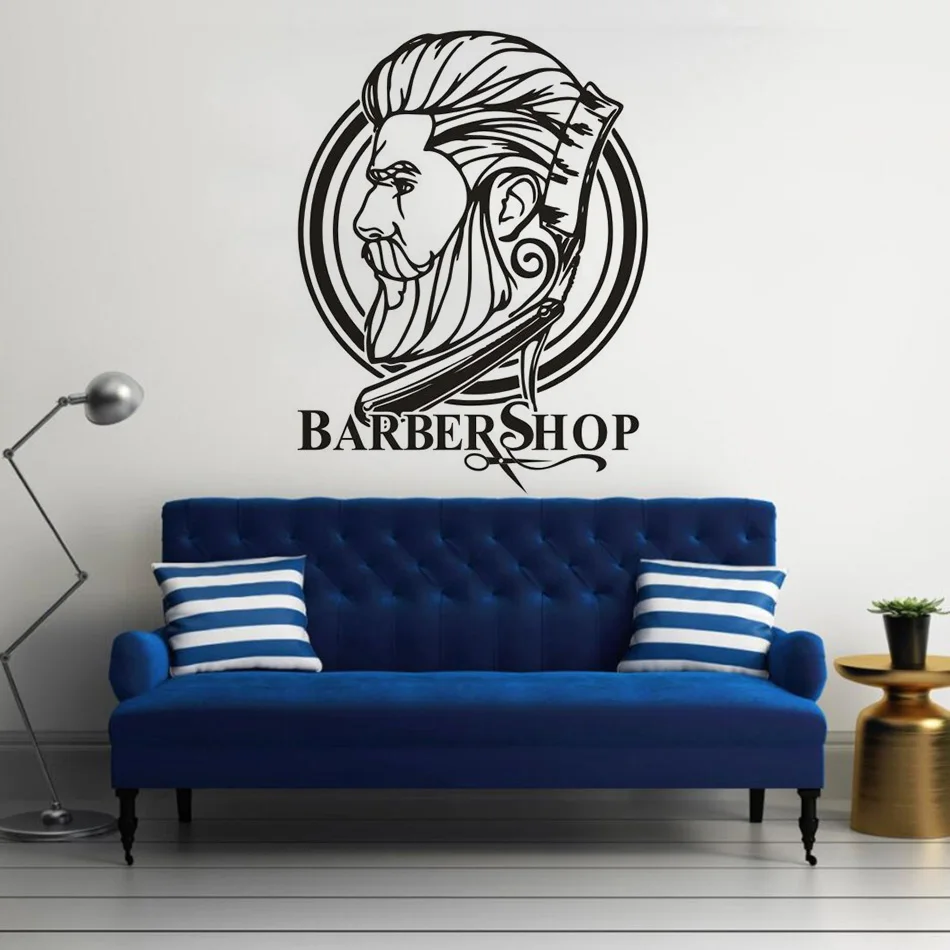 Мужской вырез волос на стену Sitcker Barbershop логотип виниловые наклейки красивые
