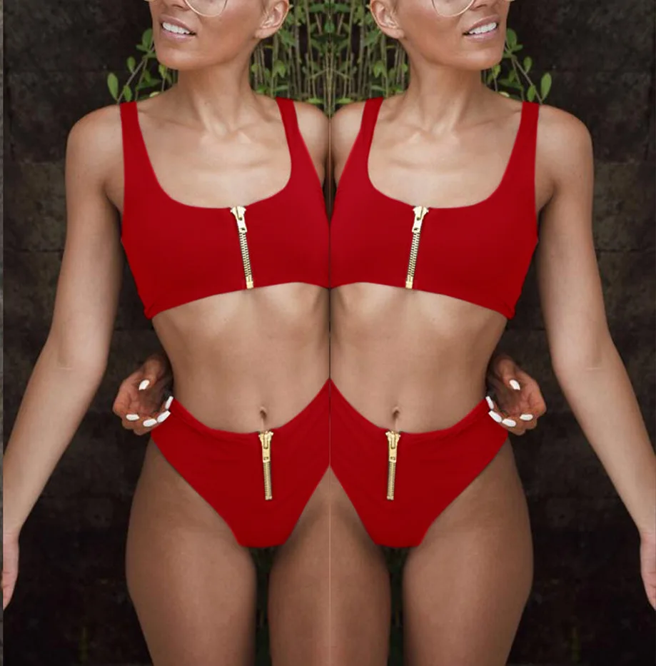 Сексуальный бикини на молнии спортивный купальник женский 2018 новый сплошной