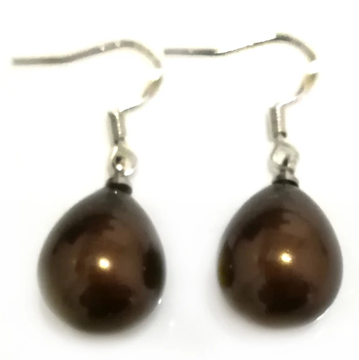 

Wholesale 12x16mm Chocolate Raindrop South Sea Shell Pearl 925 Sterling Silver Hook Earring