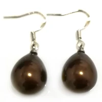 wholesale 12x16mm chocolate raindrop south sea shell pearl 925 sterling silver hook earring